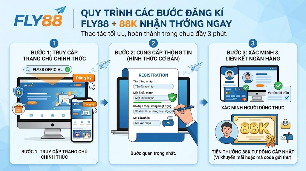 Quy trình các bước đăng kí FLY88 + 88K nhận thưởng ngay